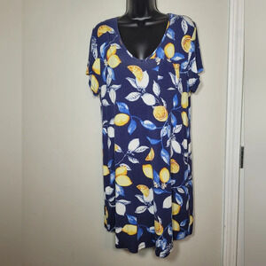 Soma Novelty Print Lemons Long Brushed Shirt Dress Night Shirt sz M